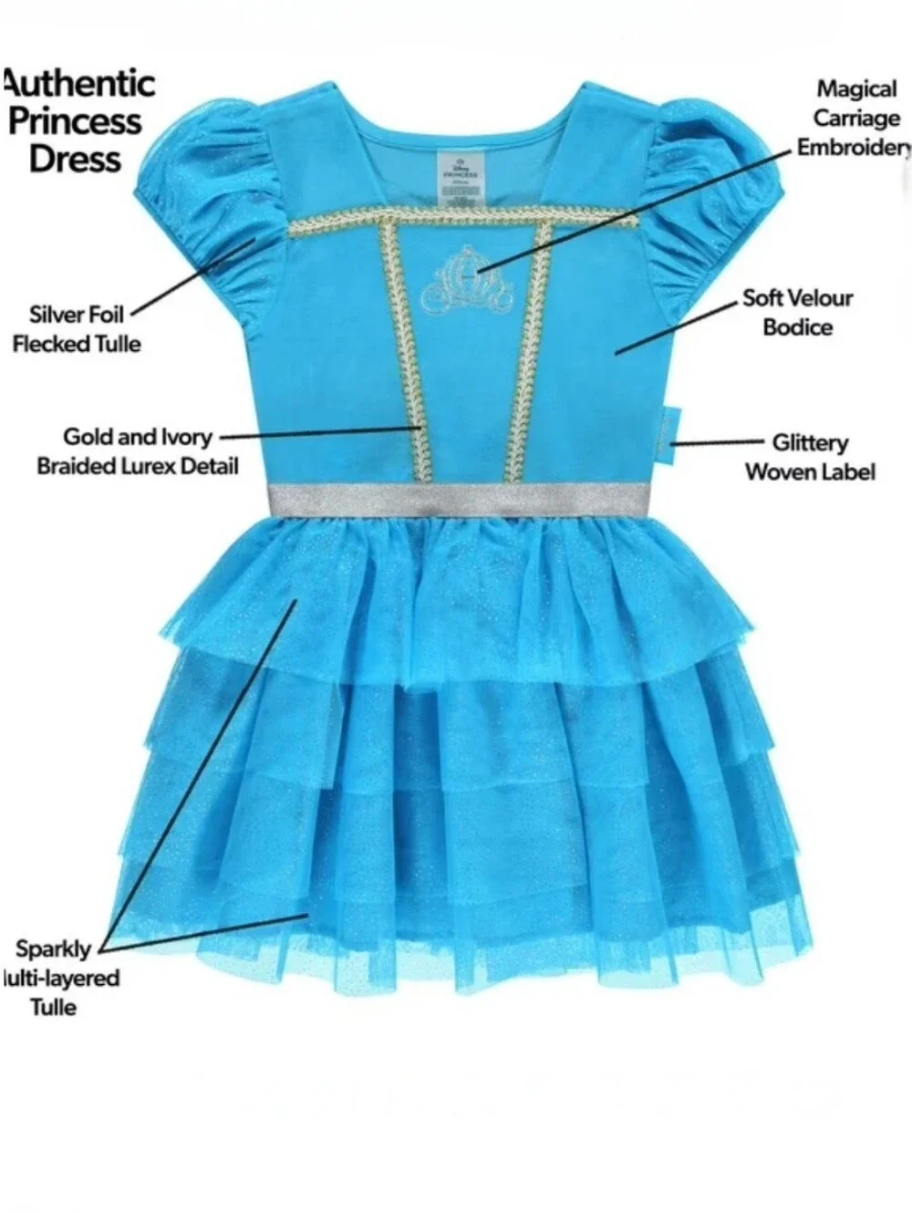 Disney Cinderella Princess Tutu Velour top Tulle Skirt Dress Blue 8